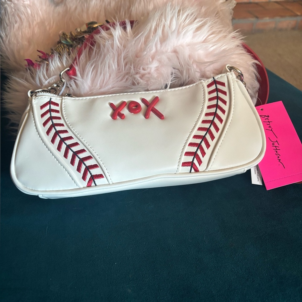 Betsey Johnson White & Red XOX Shoulder Clutch